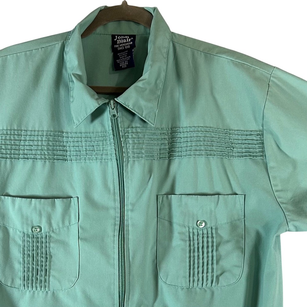 Vintage John Blair Zip Up Jacket Mens Large‎ Green Short Sleeve Retro 80's